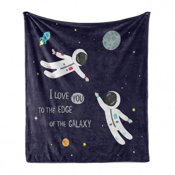Dark Purple Multicolor Cozy Plush for Indoor and Outdoor Use I Love You to The Edge of The Galaxy Typography with Astronauts 60 x 80 Ambesonne Universe Soft Flannel Fleece Throw Blanket 